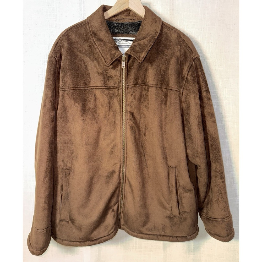 Columbia Men's XL Brown Faux Suede Puffer‎ Bomber Jacket Chore Coat